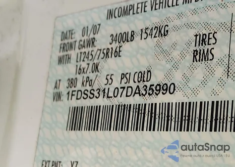 2007 Ford E-350 Super Duty Xl/Xlt z USA, uszkodzony, nr VIN 1FDSS31L07DA35990